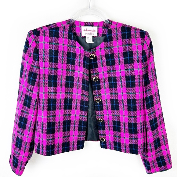 Vintage Jackets & Blazers - Vintage Henry Lee Petites Plaid offset blazer jacket in hot pink size: 4